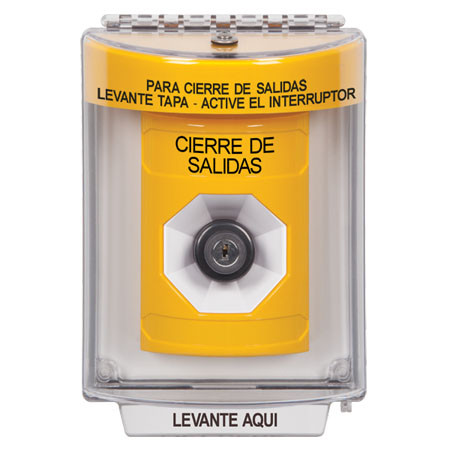 SS2243LD-ES STI Yellow Indoor/Outdoor Flush w/ Horn Key-to-Activate Stopper Station with LOCKDOWN Label Spanish