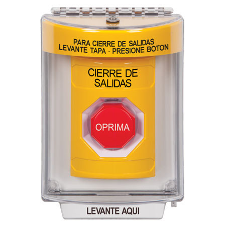 SS2245LD-ES STI Yellow Indoor/Outdoor Flush w/ Horn Momentary (Illuminated) Stopper Station with LOCKDOWN Label Spanish