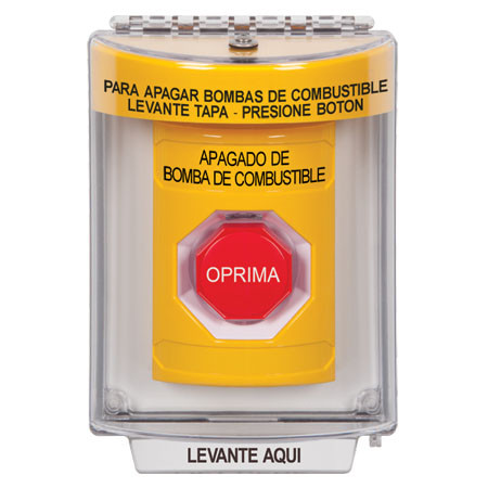 SS2245PS-ES STI Yellow Indoor/Outdoor Flush w/ Horn Momentary (Illuminated) Stopper Station with FUEL PUMP SHUT DOWN Label Spanish