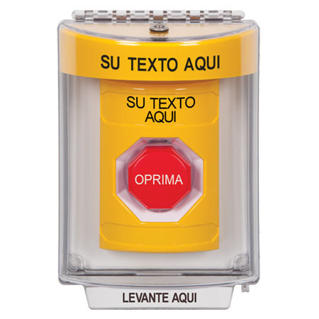 SS2245ZA-ES STI Yellow Indoor/Outdoor Flush w/ Horn Momentary (Illuminated) Stopper Station with Non-Returnable Custom Text Label Spanish