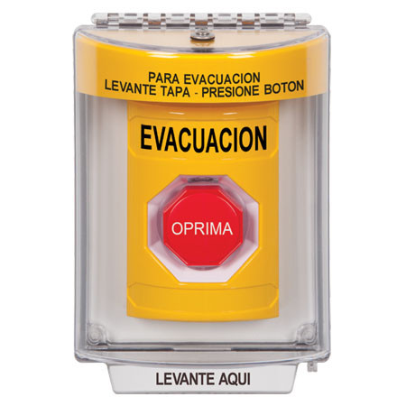 SS2248EV-ES STI Yellow Indoor/Outdoor Flush w/ Horn Pneumatic (Illuminated) Stopper Station with EVACUATION Label Spanish