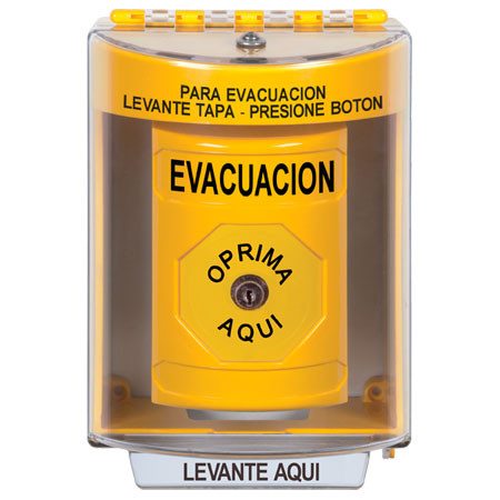 SS2270EV-ES STI Yellow Indoor/Outdoor Surface Key-to-Reset Stopper Station with EVACUATION Label Spanish