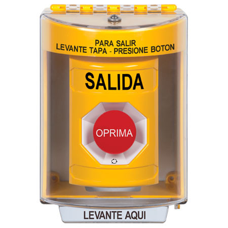 SS2271XT-ES STI Yellow Indoor/Outdoor Surface Turn-to-Reset Stopper Station with EXIT Label Spanish