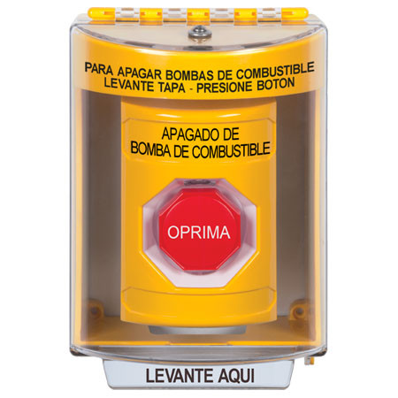 SS2272PS-ES STI Yellow Indoor/Outdoor Surface Key-to-Reset (Illuminated) Stopper Station with FUEL PUMP SHUT DOWN Label Spanish