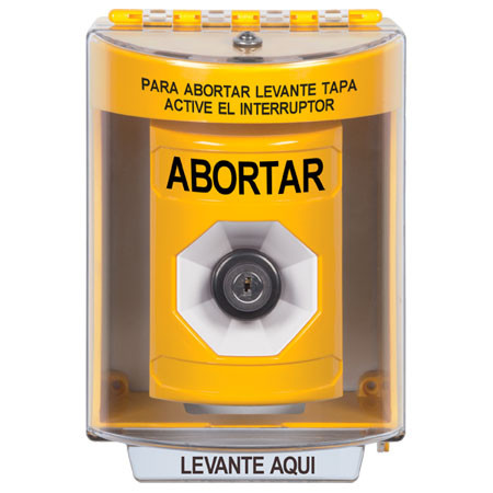 SS2273AB-ES STI Yellow Indoor/Outdoor Surface Key-to-Activate Stopper Station with ABORT Label Spanish