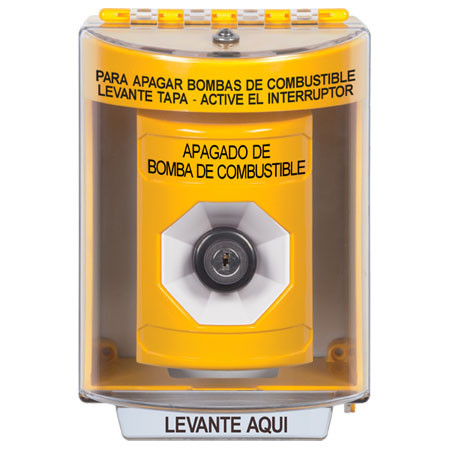 SS2273PS-ES STI Yellow Indoor/Outdoor Surface Key-to-Activate Stopper Station with FUEL PUMP SHUT DOWN Label Spanish