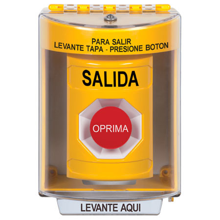 SS2274XT-ES STI Yellow Indoor/Outdoor Surface Momentary Stopper Station with EXIT Label Spanish