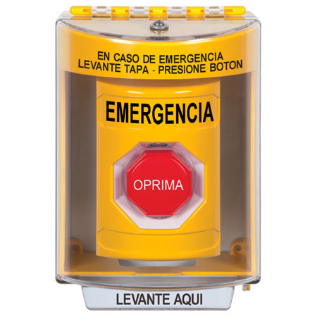 SS2275EM-ES STI Yellow Indoor/Outdoor Surface Momentary (Illuminated) Stopper Station with EMERGENCY Label Spanish