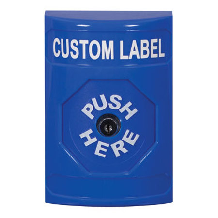 SS2400ZA-EN STI Blue No Cover Key-to-Reset Stopper Station with Non-Returnable Custom Text Label English
