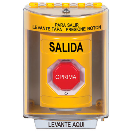 SS2279XT-ES STI Yellow Indoor/Outdoor Surface Turn-to-Reset (Illuminated) Stopper Station with EXIT Label Spanish