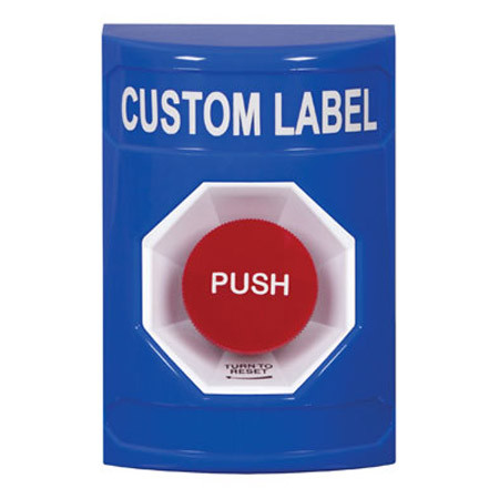 SS2401ZA-EN STI Blue No Cover Turn-to-Reset Stopper Station with Non-Returnable Custom Text Label English