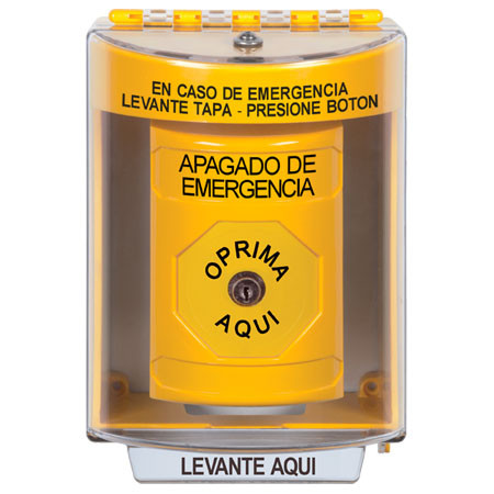 SS2280PO-ES STI Yellow Indoor/Outdoor Surface w/ Horn Key-to-Reset Stopper Station with EMERGENCY POWER OFF Label Spanish