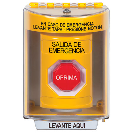 SS2285EX-ES STI Yellow Indoor/Outdoor Surface w/ Horn Momentary (Illuminated) Stopper Station with EMERGENCY EXIT Label Spanish