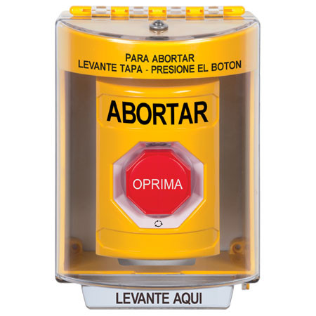 SS2289AB-ES STI Yellow Indoor/Outdoor Surface w/ Horn Turn-to-Reset (Illuminated) Stopper Station with ABORT Label Spanish
