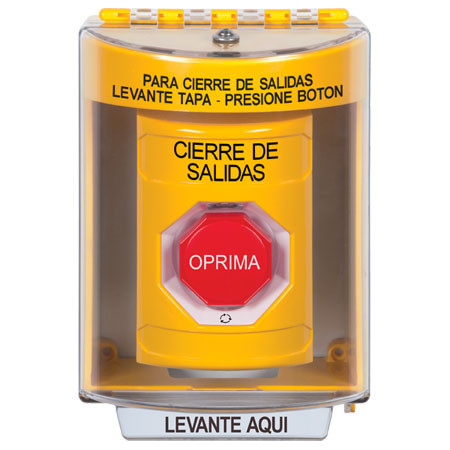 SS2289LD-ES STI Yellow Indoor/Outdoor Surface w/ Horn Turn-to-Reset (Illuminated) Stopper Station with LOCKDOWN Label Spanish