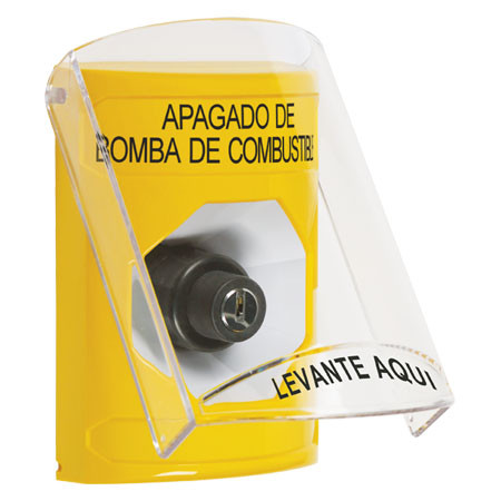 SS22A3PS-ES STI Yellow Indoor Only Flush or Surface w/ Horn Key-to-Activate Stopper Station with FUEL PUMP SHUT DOWN Label Spanish