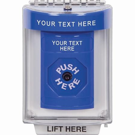 SS2430ZA-EN STI Blue Indoor/Outdoor Flush Key-to-Reset Stopper Station with Non-Returnable Custom Text Label English