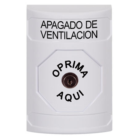 SS2300HV-ES STI White No Cover Key-to-Reset Stopper Station with HVAC SHUT DOWN Label Spanish