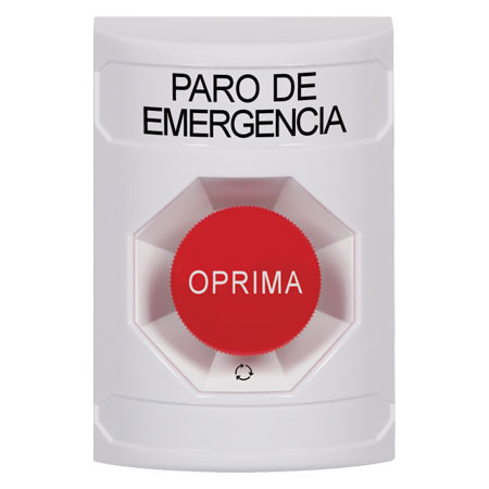 SS2301ES-ES STI White No Cover Turn-to-Reset Stopper Station with EMERGENCY STOP Label Spanish