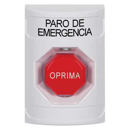 SS2302ES-ES STI White No Cover Key-to-Reset (Illuminated) Stopper Station with EMERGENCY STOP Label Spanish