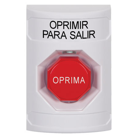 SS2302PX-ES STI White No Cover Key-to-Reset (Illuminated) Stopper Station with PUSH TO EXIT Label Spanish