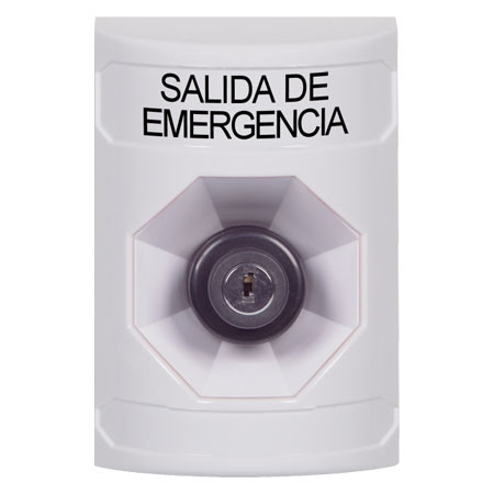 SS2303EX-ES STI White No Cover Key-to-Activate Stopper Station with EMERGENCY EXIT Label Spanish