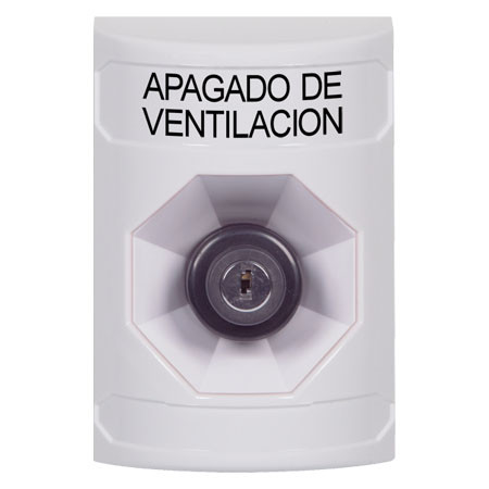SS2303HV-ES STI White No Cover Key-to-Activate Stopper Station with HVAC SHUT DOWN Label Spanish