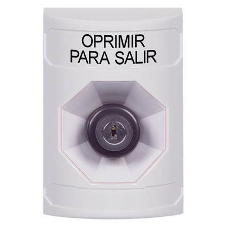 SS2303PX-ES STI White No Cover Key-to-Activate Stopper Station with PUSH TO EXIT Label Spanish