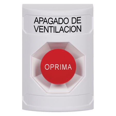 SS2304HV-ES STI White No Cover Momentary Stopper Station with HVAC SHUT DOWN Label Spanish