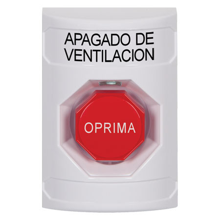SS2305HV-ES STI White No Cover Momentary (Illuminated) Stopper Station with HVAC SHUT DOWN Label Spanish