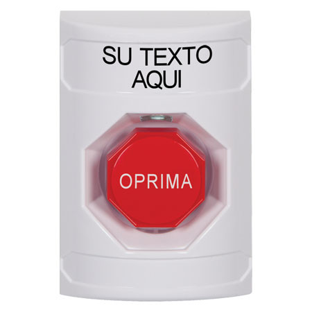 SS2308ZA-ES STI White No Cover Pneumatic (Illuminated) Stopper Station with Non-Returnable Custom Text Label Spanish
