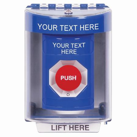 SS2471ZA-EN STI Blue Indoor/Outdoor Surface Turn-to-Reset Stopper Station with Non-Returnable Custom Text Label English
