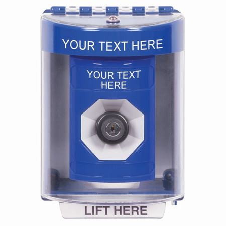 SS2473ZA-EN STI Blue Indoor/Outdoor Surface Key-to-Activate Stopper Station with Non-Returnable Custom Text Label English