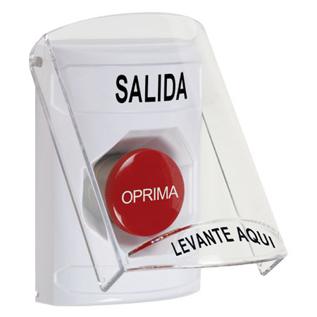 SS2324XT-ES STI White Indoor Only Flush or Surface Momentary Stopper Station with EXIT Label Spanish