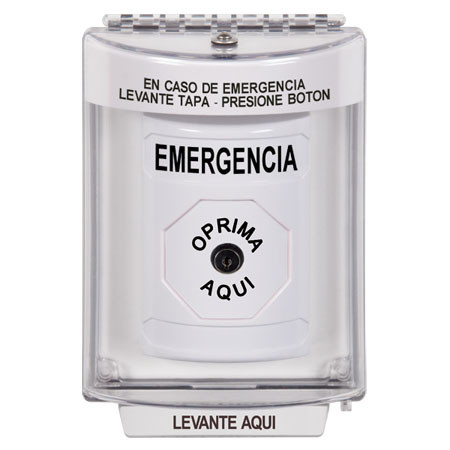 SS2330EM-ES STI White Indoor/Outdoor Flush Key-to-Reset Stopper Station with EMERGENCY Label Spanish