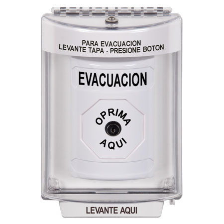 SS2330EV-ES STI White Indoor/Outdoor Flush Key-to-Reset Stopper Station with EVACUATION Label Spanish
