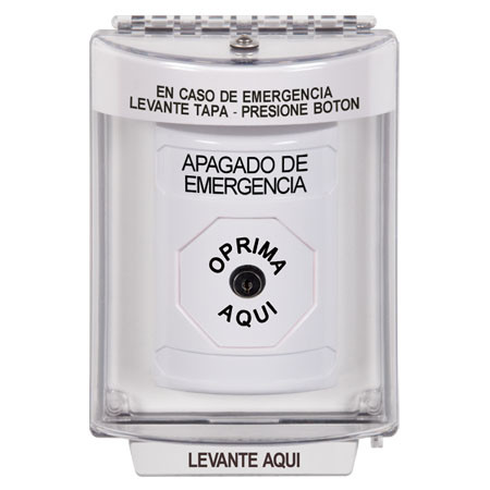 SS2330PO-ES STI White Indoor/Outdoor Flush Key-to-Reset Stopper Station with EMERGENCY POWER OFF Label Spanish