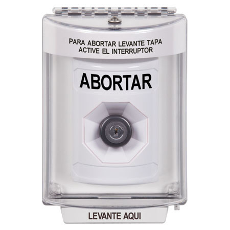 SS2333AB-ES STI White Indoor/Outdoor Flush Key-to-Activate Stopper Station with ABORT Label Spanish
