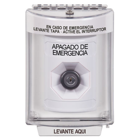SS2333PO-ES STI White Indoor/Outdoor Flush Key-to-Activate Stopper Station with EMERGENCY POWER OFF Label Spanish