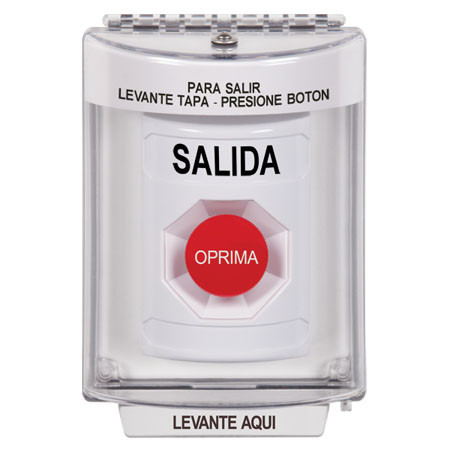 SS2334XT-ES STI White Indoor/Outdoor Flush Momentary Stopper Station with EXIT Label Spanish