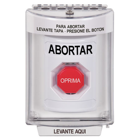 SS2335AB-ES STI White Indoor/Outdoor Flush Momentary (Illuminated) Stopper Station with ABORT Label Spanish