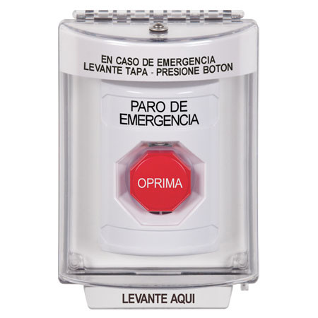 SS2335ES-ES STI White Indoor/Outdoor Flush Momentary (Illuminated) Stopper Station with EMERGENCY STOP Label Spanish