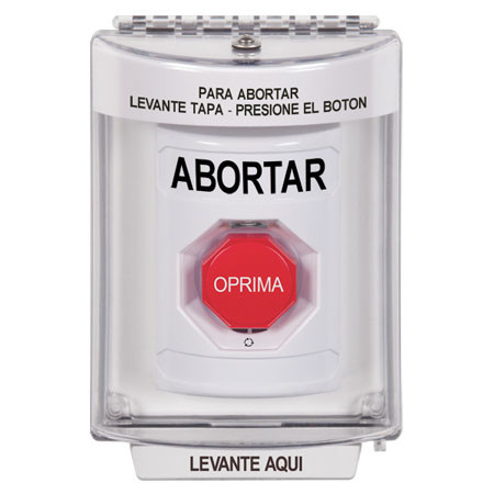 SS2339AB-ES STI White Indoor/Outdoor Flush Turn-to-Reset (Illuminated) Stopper Station with ABORT Label Spanish