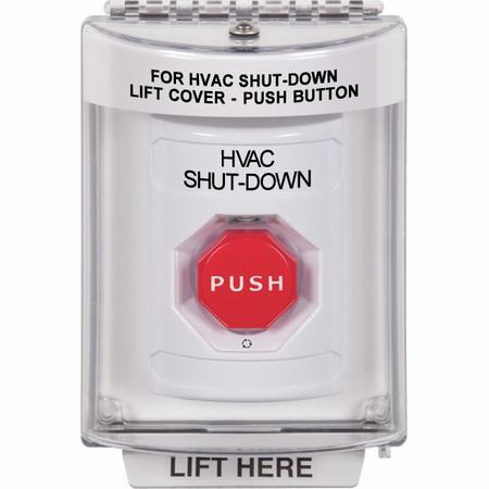 SS2339HV-ES STI White Indoor/Outdoor Flush Turn-to-Reset (Illuminated) Stopper Station with HVAC SHUT DOWN Label Spanish