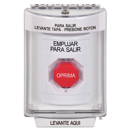 SS2339PX-ES STI White Indoor/Outdoor Flush Turn-to-Reset (Illuminated) Stopper Station with PUSH TO EXIT Label Spanish
