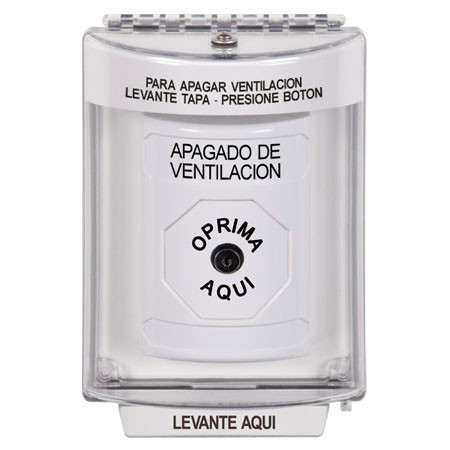 SS2340HV-ES STI White Indoor/Outdoor Flush w/ Horn Key-to-Reset Stopper Station with HVAC SHUT DOWN Label Spanish