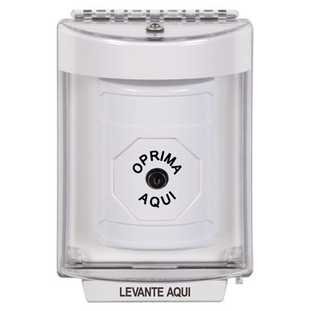 SS2340NT-ES STI White Indoor/Outdoor Flush w/ Horn Key-to-Reset Stopper Station with No Text Label Spanish