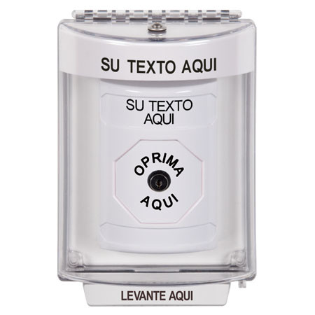 SS2340ZA-ES STI White Indoor/Outdoor Flush w/ Horn Key-to-Reset Stopper Station with Non-Returnable Custom Text Label Spanish