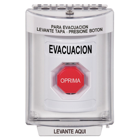 SS2342EV-ES STI White Indoor/Outdoor Flush w/ Horn Key-to-Reset (Illuminated) Stopper Station with EVACUATION Label Spanish