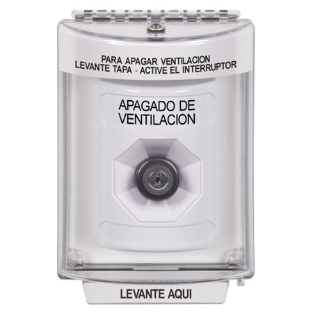 SS2343HV-ES STI White Indoor/Outdoor Flush w/ Horn Key-to-Activate Stopper Station with HVAC SHUT DOWN Label Spanish